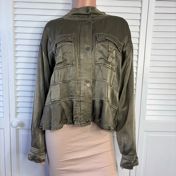 MARRAKECH Oregano Solara Viscose Satin Peplum Jacket Size Large - Picture 1 of 10